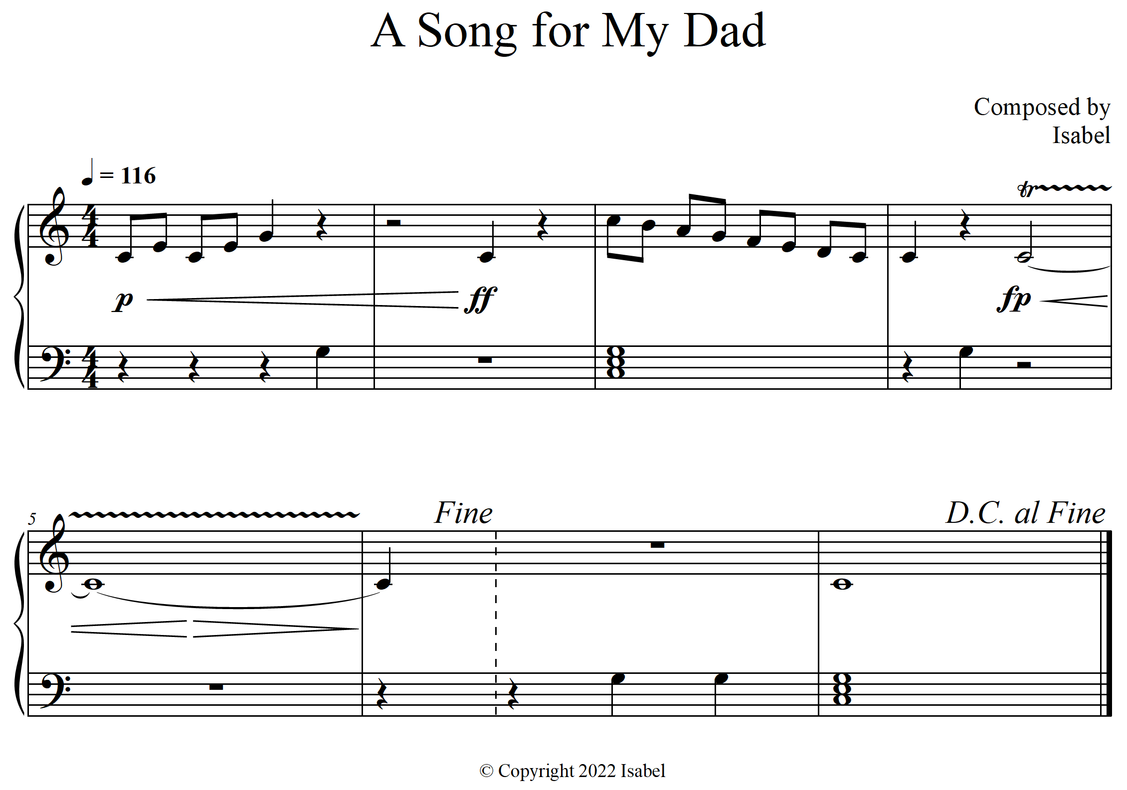 A Song for My Dad composed by Isabel copyright 2022